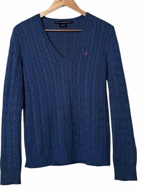 Ralph Lauren Sport Women’s V-Neck 100% Cotton Cable-Knit Sweater